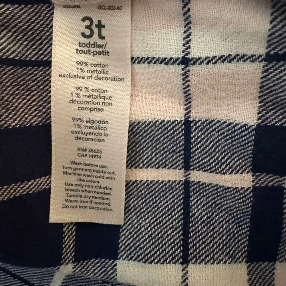 Carter's Toddler Girls Blue Pink Metallic Plaid Flannel Button Up Shirt Size 3T